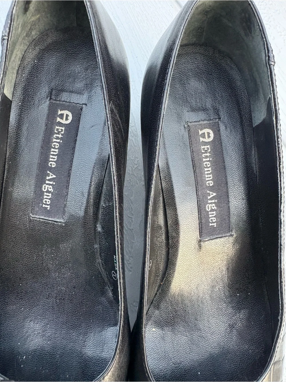 VTG Etienne Aigner Leather Pumps Black Leather Block Heels Womens 7.5 Office